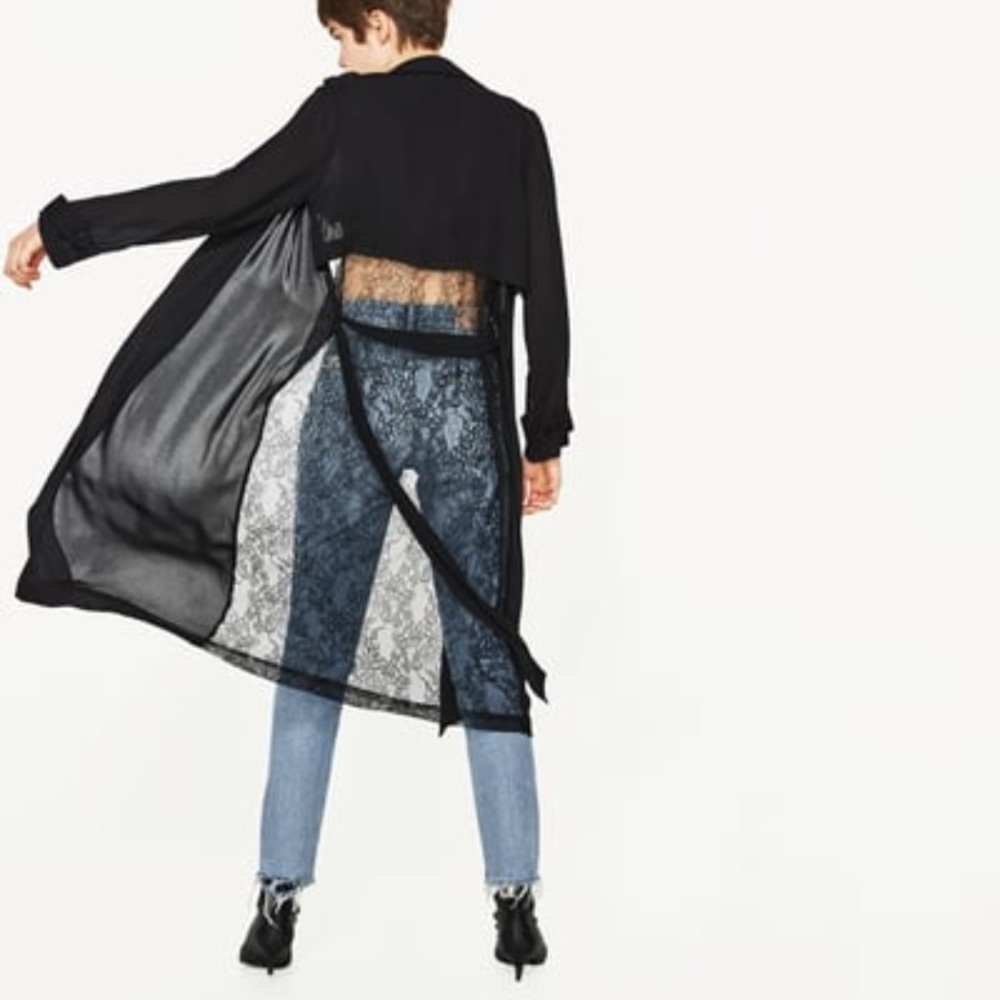 Zara Black Sheer Lace-Back Duster Coat